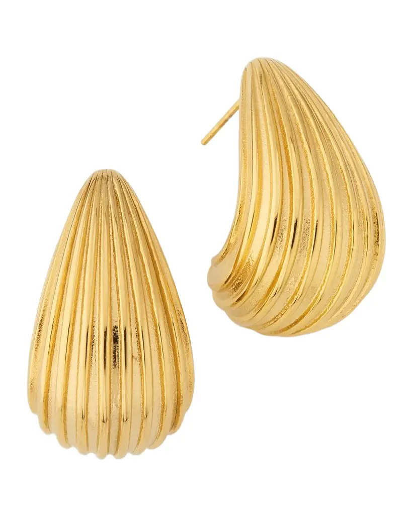 Kenneth Jay Lane Polished Gold-Tone Ribbed Tapered Hoop Earrings