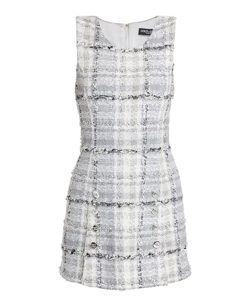 Dolce & Gabbana Rachel Button-Front Check Eyelash Tweed Mini Dress