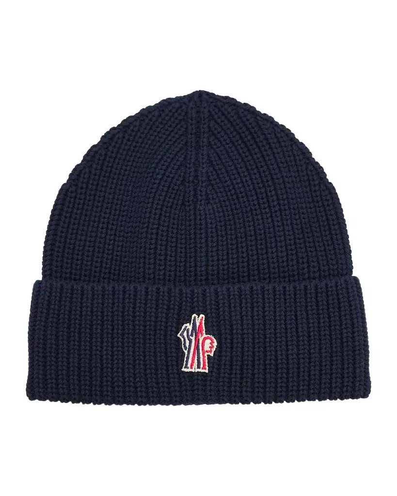 Moncler Men 's Cotton Rib Logo-Patch Beanie Hat