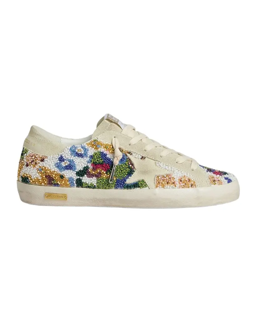 Golden Goose Super-Star Suede Beaded Low-Top Sneakers