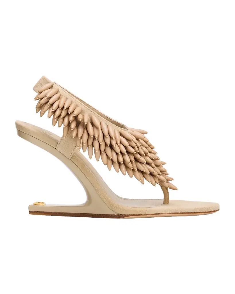 Balmain 95mm No Wedge Beaded Suede Thong Sandals