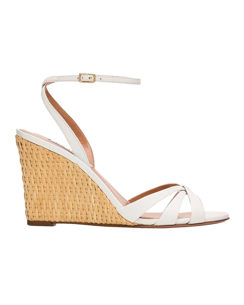 Aquazzura 85mm Tati Leather Wedge Sandals
