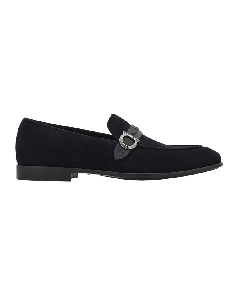 Ferragamo Men 's Terence Gancio Ornament Leather-Strap Suede Loafers