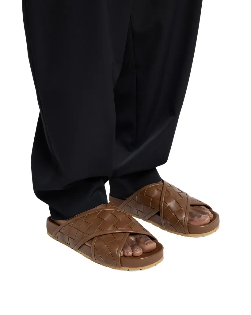 Bottega Veneta Men's Tarik Intrecciato Leather Crisscross Sandals