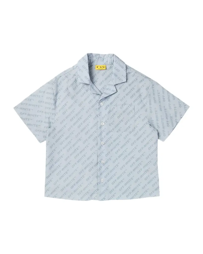Off-White Boy 's Logo AOP Bowling Shirt, Size 4-12