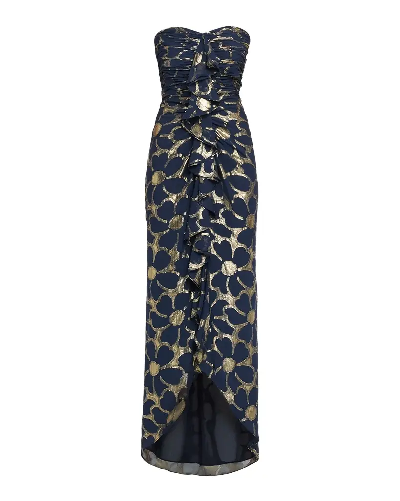 Ramy Brook Daisy Goldie Strapless Floral Jacquard Gown