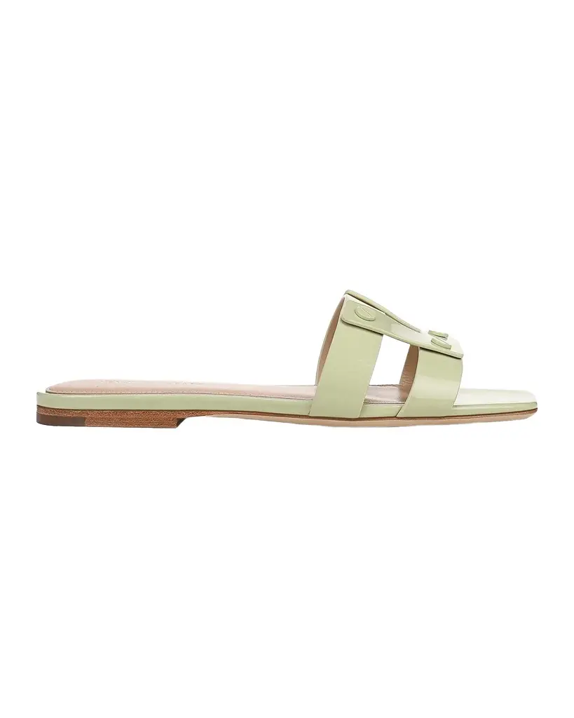 Veronica Beard Via Patent Leather Flat Slide Sandals