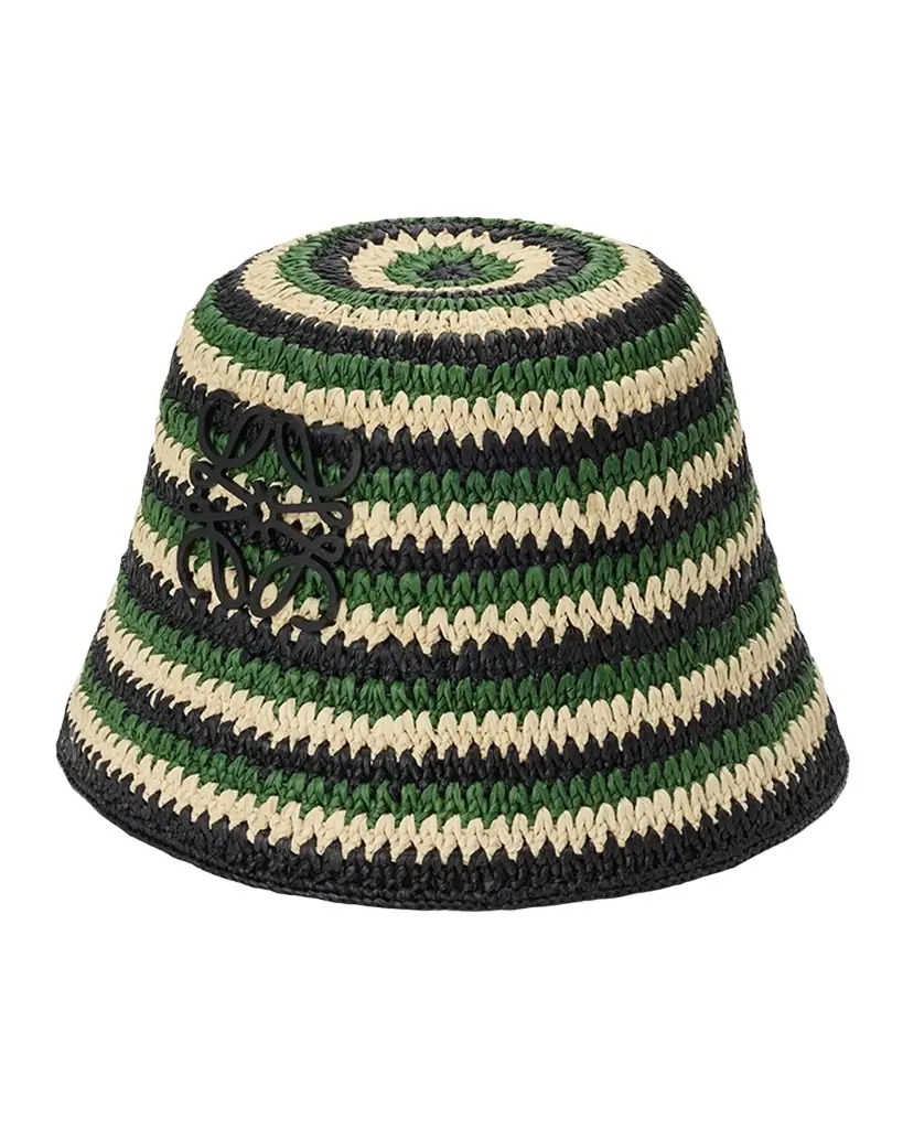 Loewe Anagram triped Raffia Bucket Hat