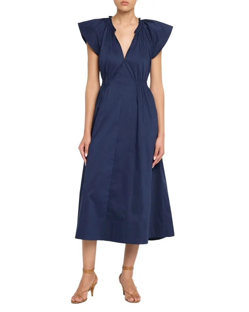 Tanya Taylor Ivana Smocked Cotton-Blend Midi Dress