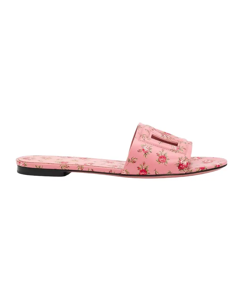 Dolce & Gabbana DG Interlock Floral-Printed Leather Slide Sandals
