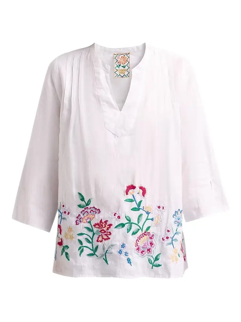 Johnny Was Women's Sloane Embroidered Linen Blouse - White