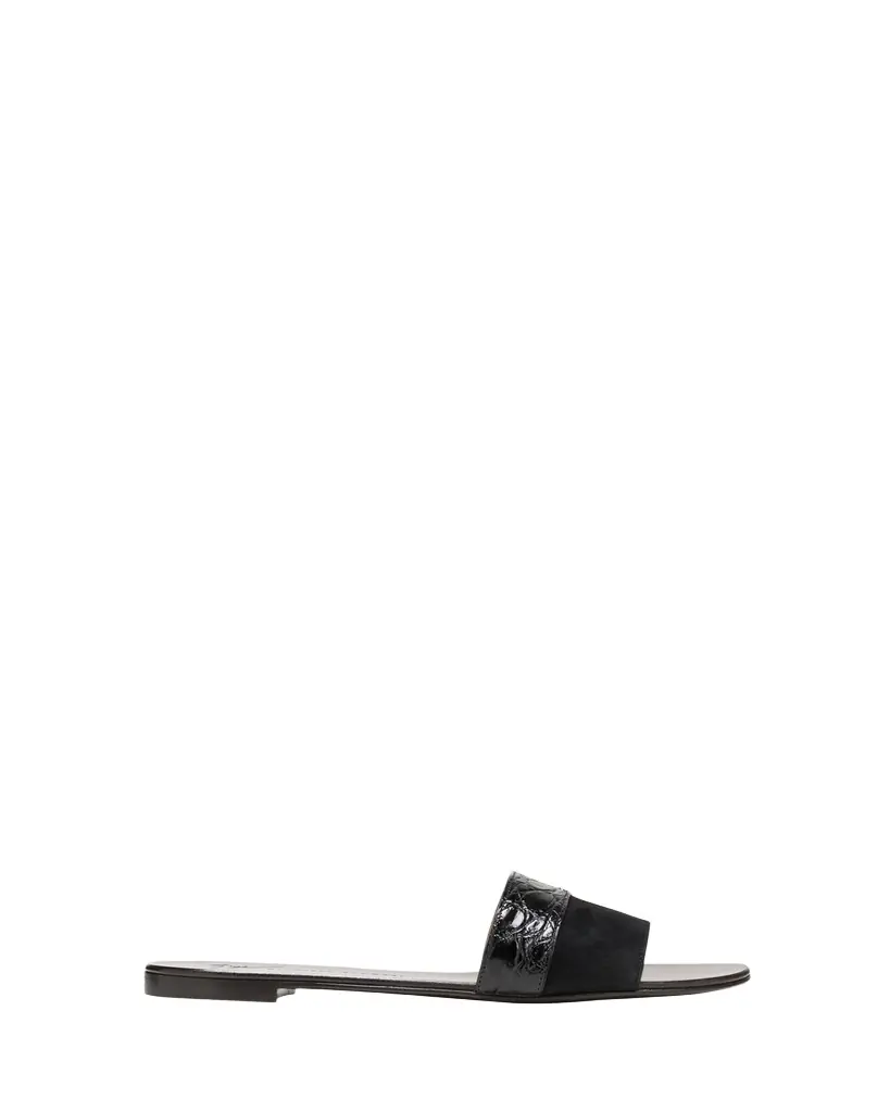 Giuseppe Zanotti Mixed Leather Flat Slide Sandals