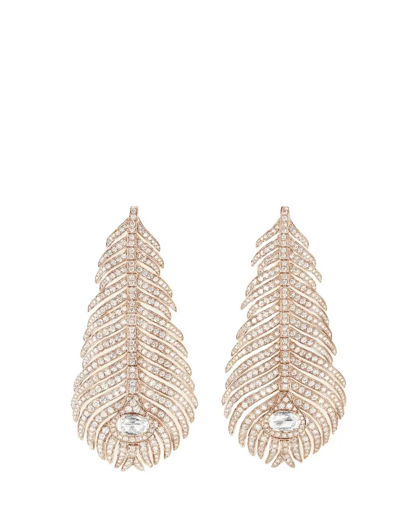 Boucheron Plume de Paon Diamond Pendant Earrings in Pink Gold