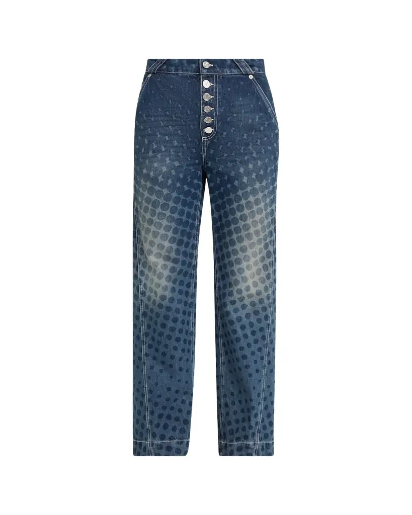 CHRISTOPHER JOHN ROGERS Halftone Wiggle Dot Button-Front Wide-Leg Jeans