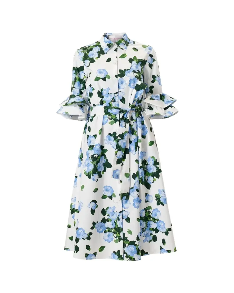 Carolina Herrera Tiered Ruffle Sleeve Belted Midi Shirtdress