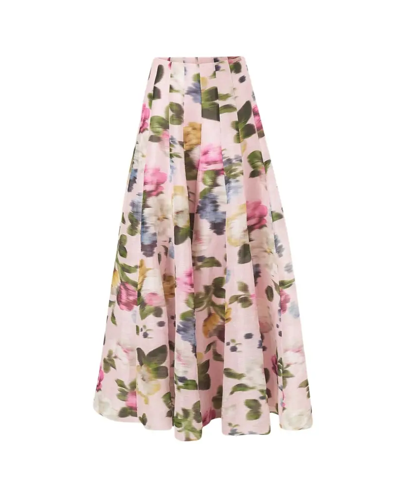Carolina Herrera Iris Floral Silk-Linen Faille Wide-Leg Skirt Pants