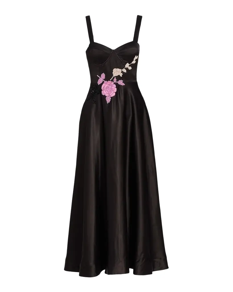 As It May Satin Embroidered Floral Cocktail Dress