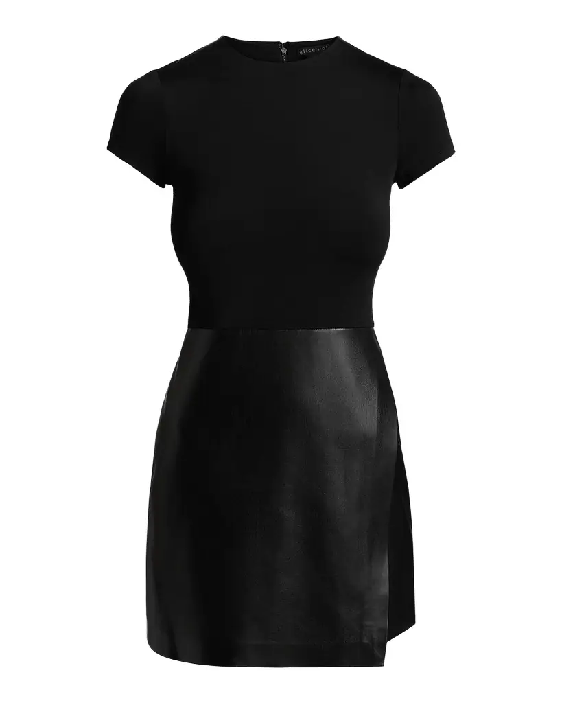ALICE + OLIVIA Sabine Mixed-Media Short-Sleeve Minidress