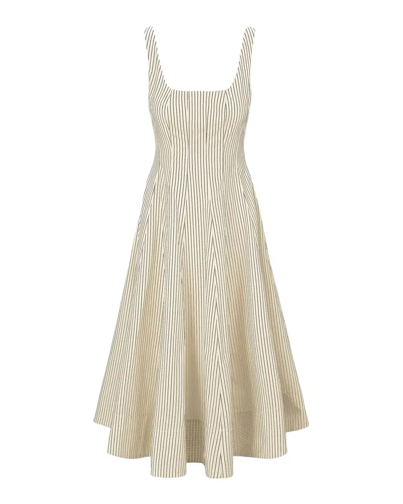 STAUD Wells Striped Sleeveless Fit & Flare Dress