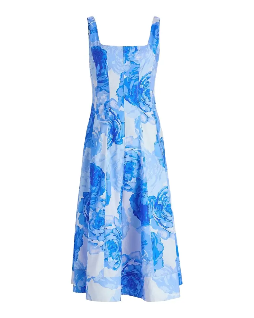 Milly Nia Printed Stretch Cotton Poplin Midi-Dress
