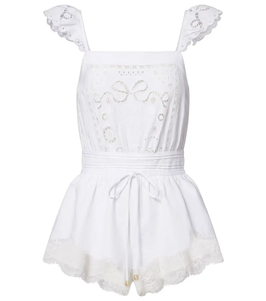 Self-Portrait Embroidered linen and cotton organza romper