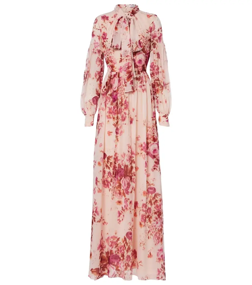 Erdem Floral neck-tie silk voile gown
