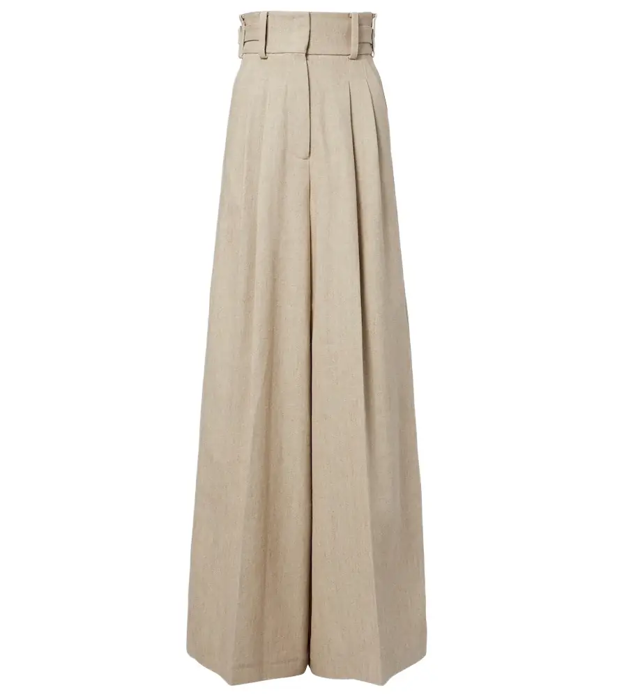 Elie Saab Linen and cotton canvas wide-leg pants