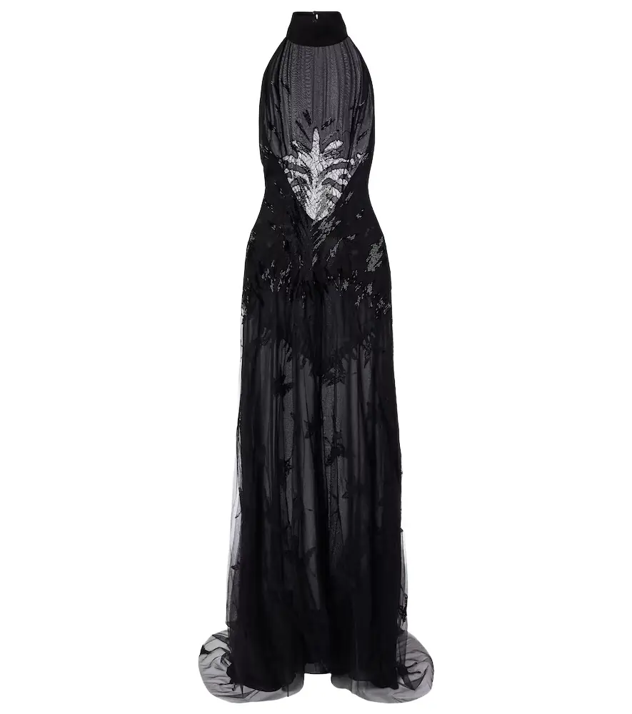 Blumarine Embellished georgette and lace maxi dress