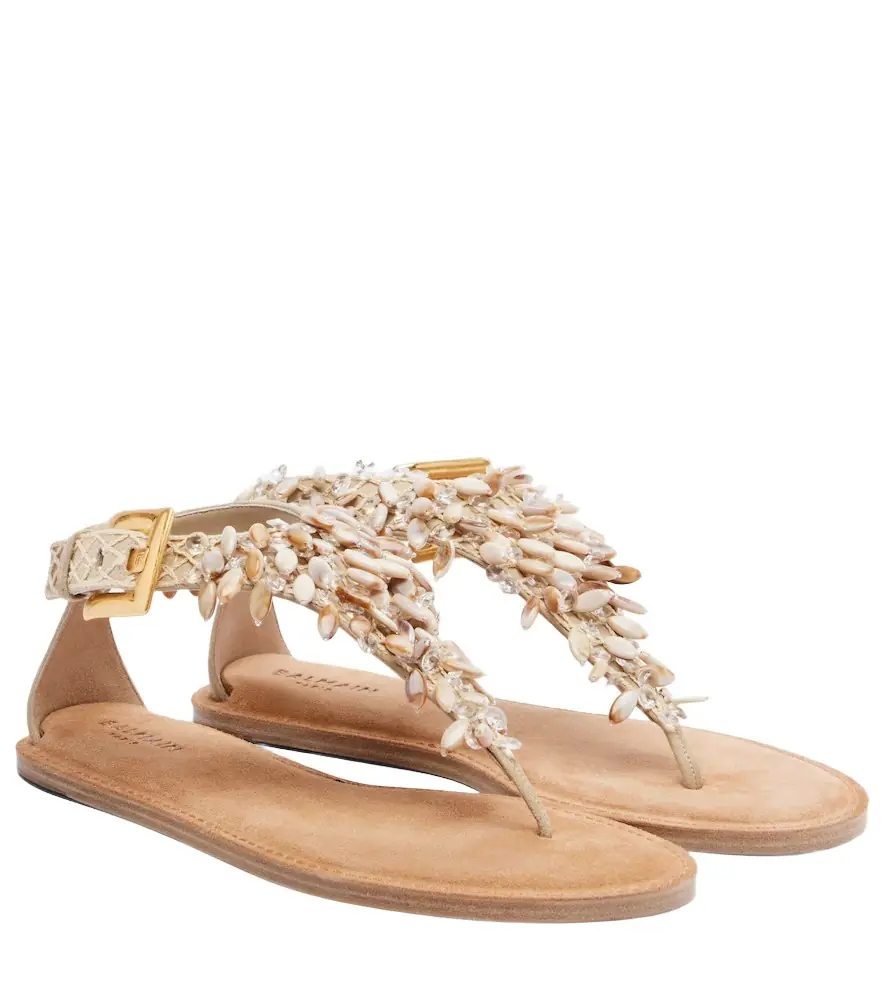 Balmain Embellished suede thong sandals