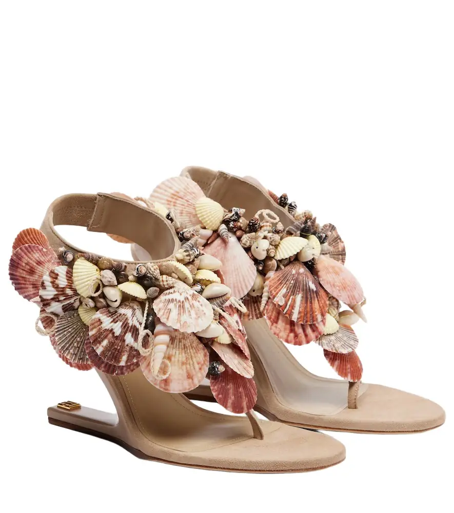Balmain Embellished suede slingback wedges