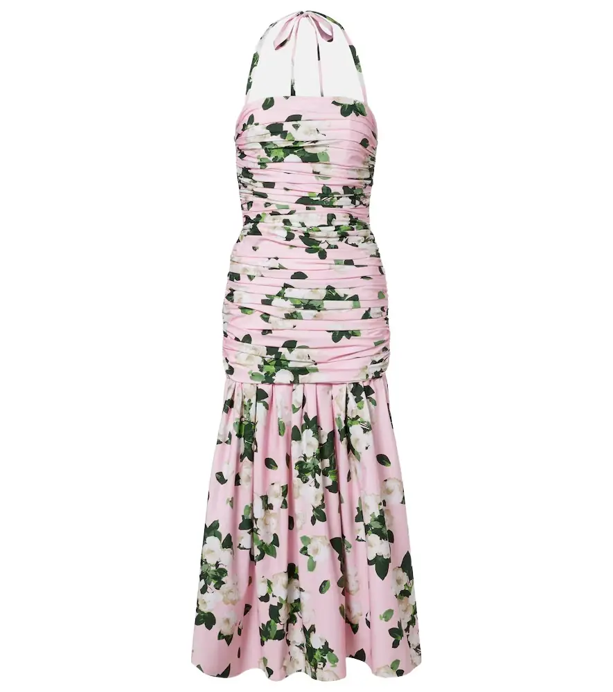 Carolina Herrera Floral ruched cotton-blend midi dress