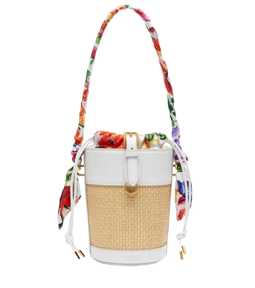 Dolce & Gabbana Leather-trimmed raffia bucket bag