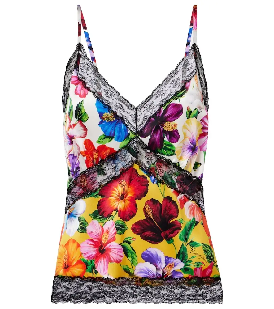 Dolce & Gabbana Floral lace-trimmed silk-blend camisole