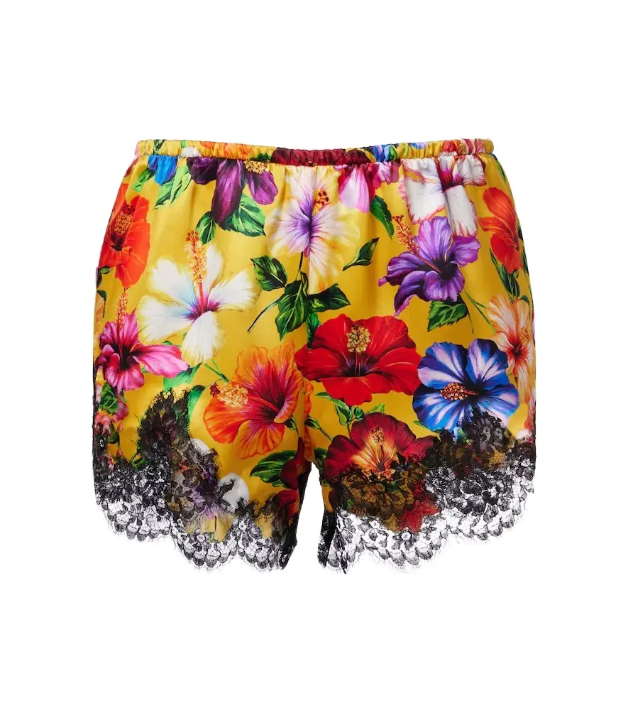 Dolce & Gabbana Floral lace-trimmed silk-blend shorts