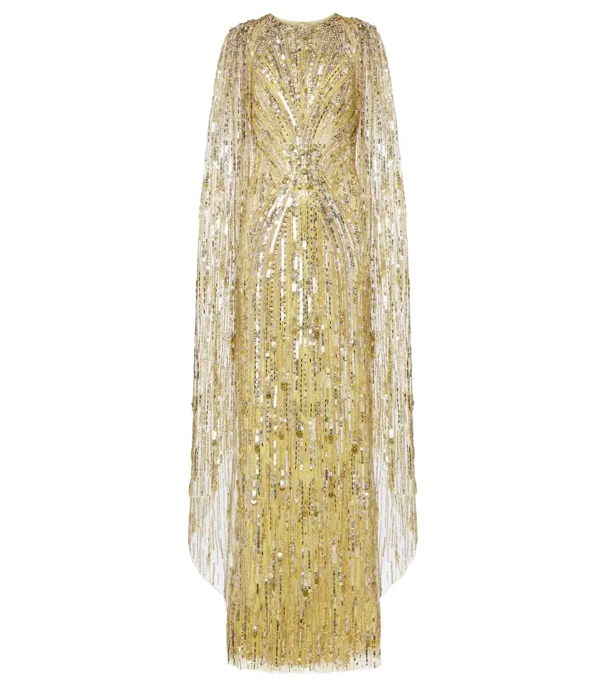 Jenny Packham Elio embellished caped gown
