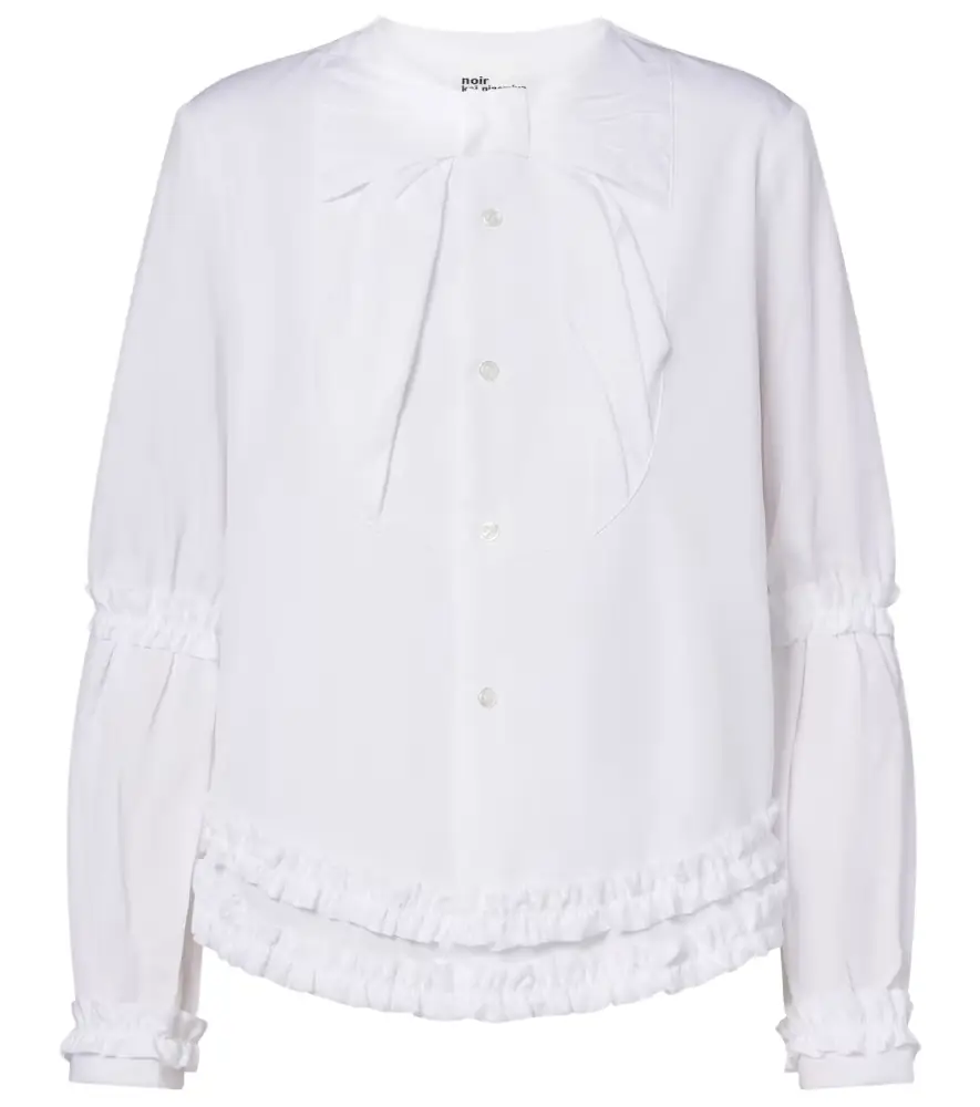 Noir Kei Ninomiya Bow-detail ruffled cotton poplin shirt