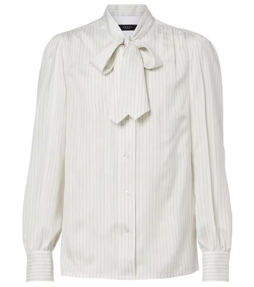 Gucci Pinstripe tie-neck silk shirt