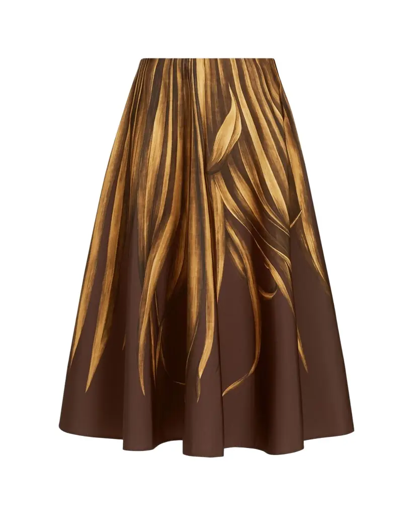 Oscar de la Renta Palm-Print Faille Midi Skirt