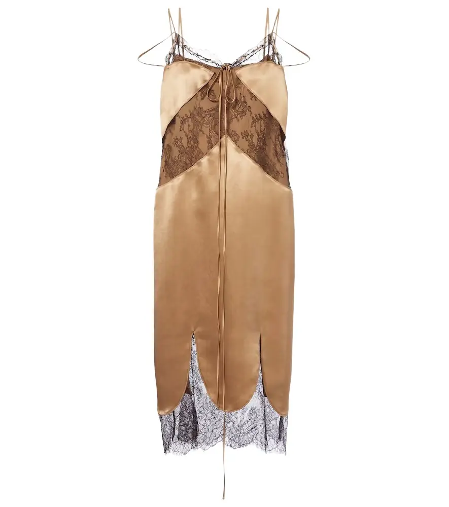 Ferragamo Lace-trimmed satin midi dress