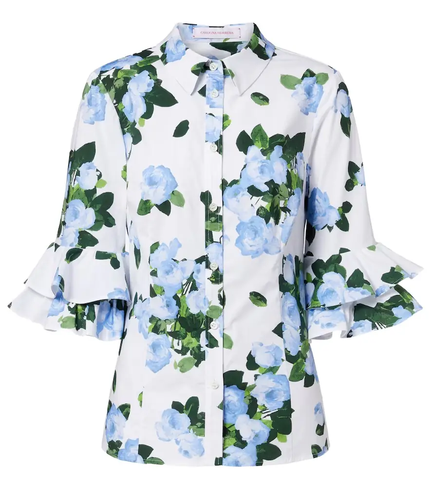 Carolina Herrera Floral ruffled cotton-blend shirt