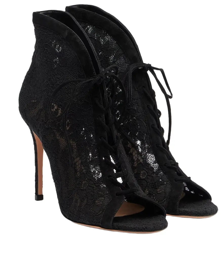 Gianvito Rossi Suede-trimmed lace pumps