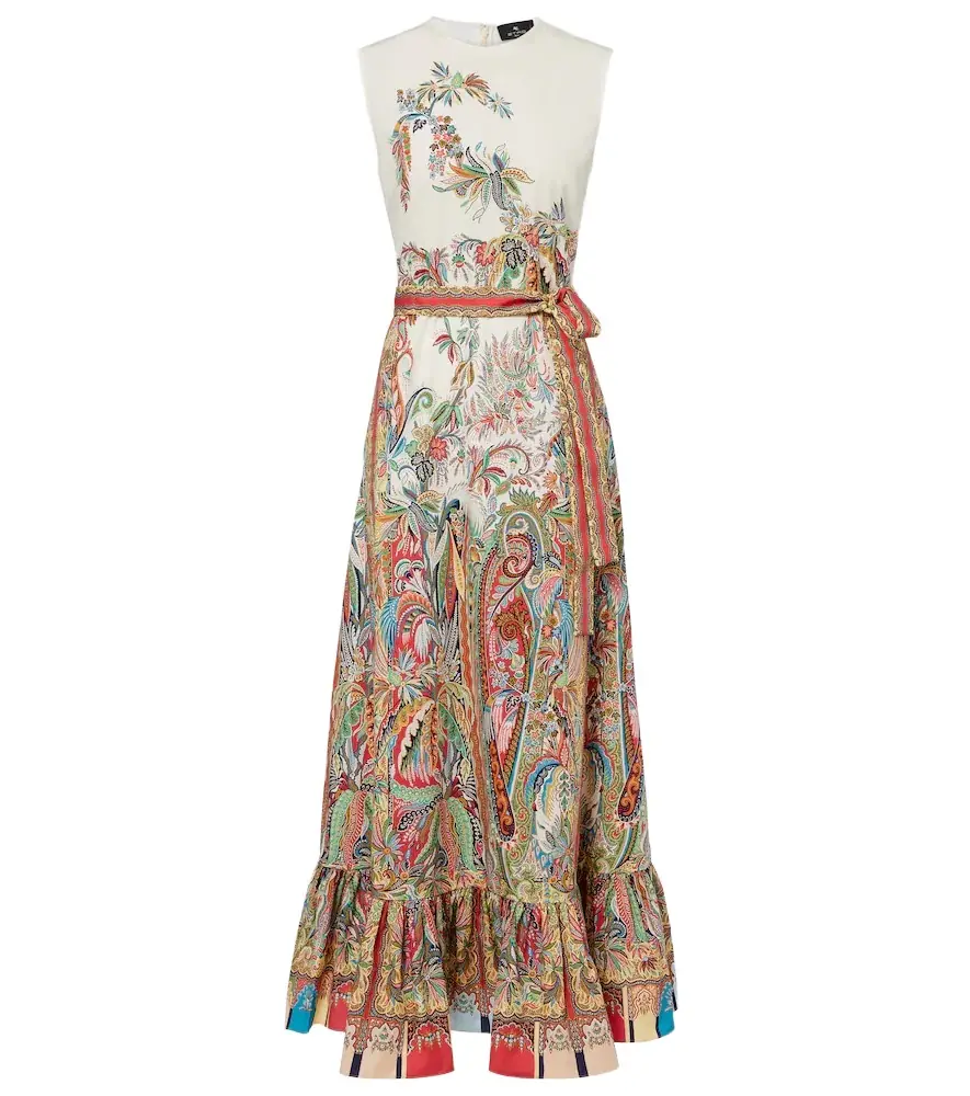 Etro Belted printed cotton maxi dress