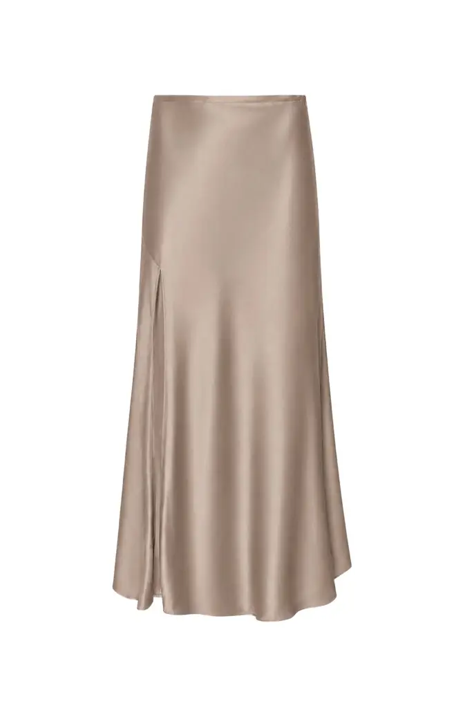 LAPOINTE Satin Slit Midi Skirt