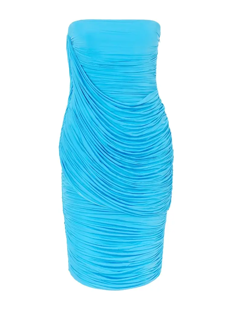Alex Perry Strapless Ruched Draped Stretch-jersey Midi Dress