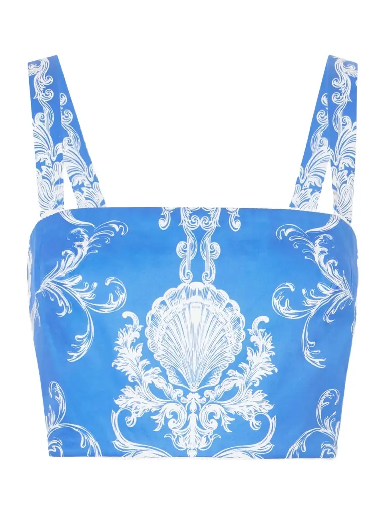 Borgo de Nor Didi Printed Cropped Cotton-poplin Top