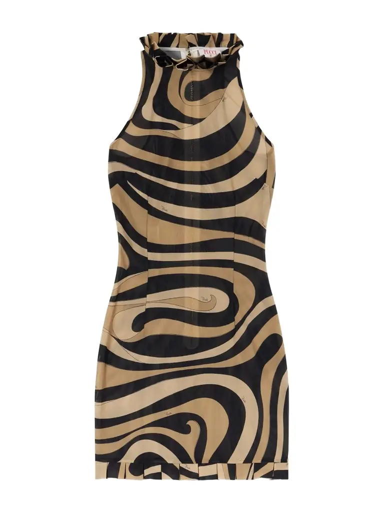 PUCCI Pleated Printed Mesh Mini Dress