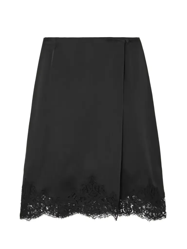 Stella McCartney Wrap-effect Lace-trimmed Satin Skirt