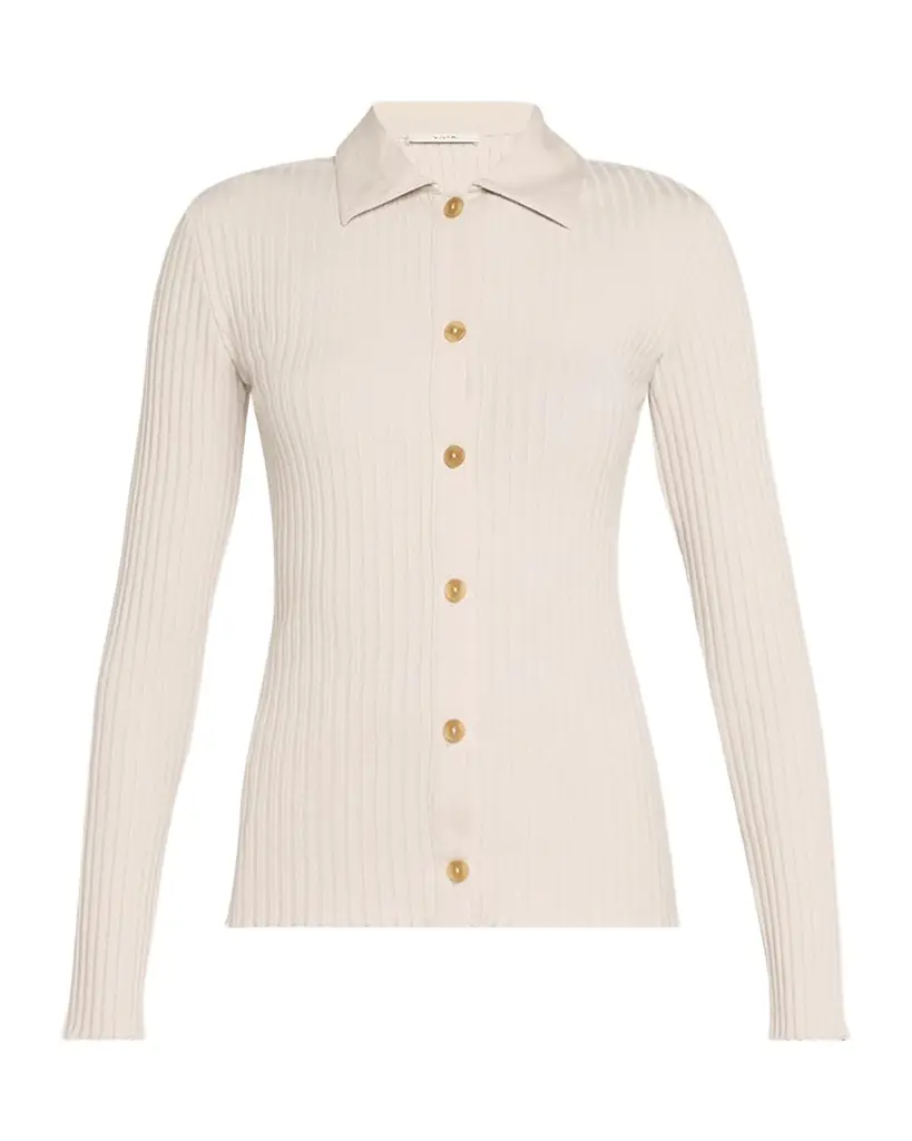 Vince Ribbed Long-Sleeve Button-Front Polo Shirt