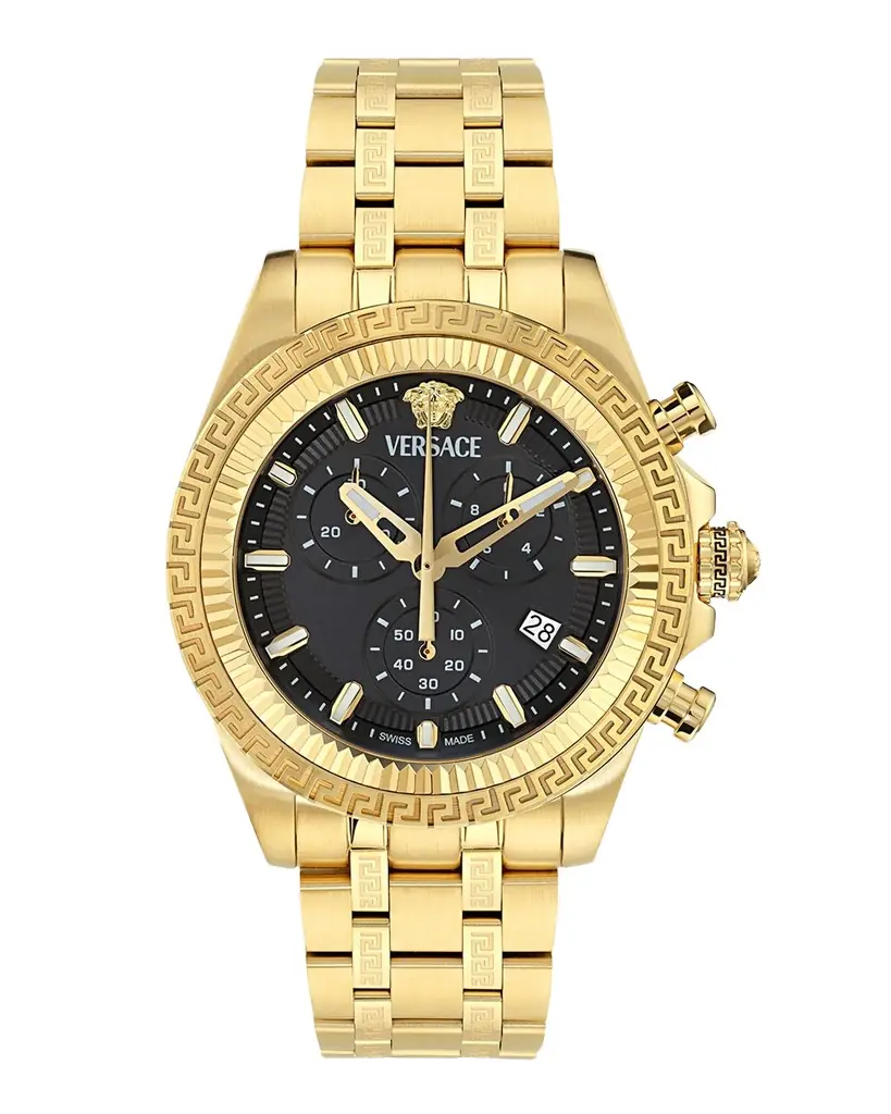 Versace Men 's 43mm IP Yellow Gold Chronograph Bracelet Watch