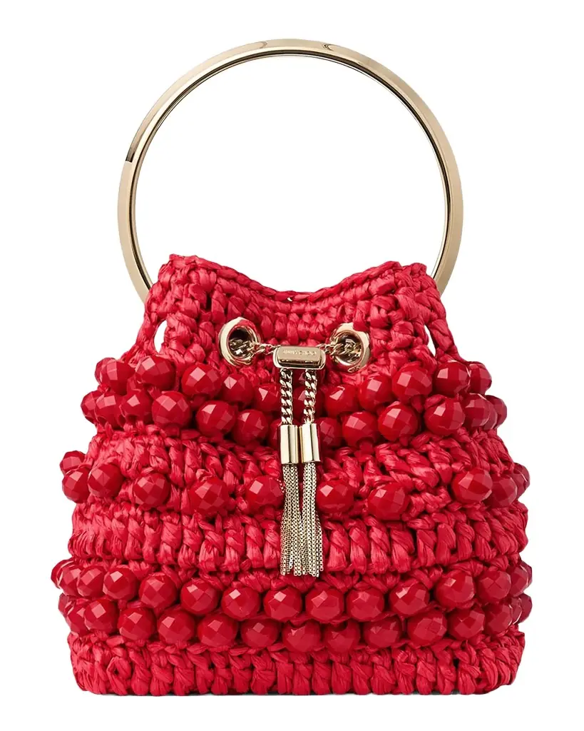 Jimmy Choo Riviera Bon Bon Beaded Raffia Top-Handle Bag